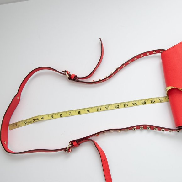 Rebecca Minkoff Skylar Purse Saddle Crossbody Bag Leather Studs Fire Engine Red - Picture 7 of 12